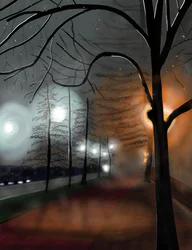 Nebbia notturna, Prospect Park, Brooklyn (arte digitale)