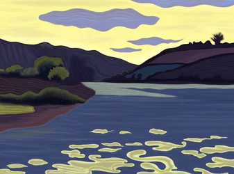 Lungolago, estate, 2025 (arte digitale)