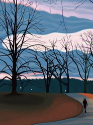 Uomo che si allena a Prospect Park al crepuscolo dell