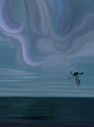 Oceano e nuvola con aquilone piovra (arte digitale)