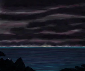 Oceano e cielo con uccelli di notte