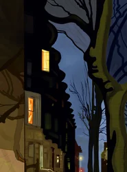 Strada e piani degli edifici di notte (arte digitale)