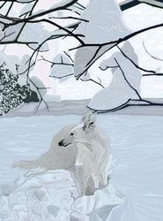 Cane bianco nella neve (arte digitale)