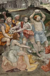 Affresco sulla lapidazione di Santo Stefano, 1550 circa (affresco)