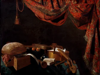 Natura morta con strumenti musicali e libri