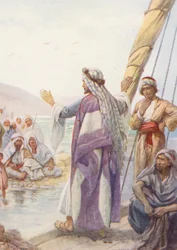 Gesù insegna da una barca (litografia a colori)