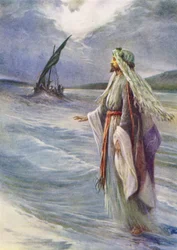 Gesù che cammina sul mare (litografia a colori)