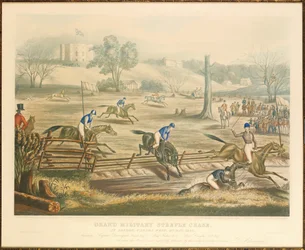 Grande corsa militare a ostacoli, a Londra, Canada Ovest, 9 maggio 1843, inciso da J. Harris