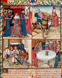 Re Artù tiene corte, Lancillotto condotto da una dama all