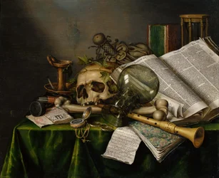 Vanitas - natura morta con libri e teschi