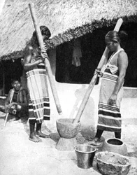 Donne Newar che pestano il grano, Nepal, 1936