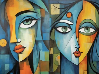 Bellissimo volto di ragazza in stile cubista, stampe d