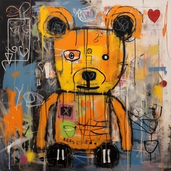 Dipinto astratto di un orso carino, stile Jean Michel Basquiat, stampe d