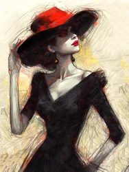 Donna alla moda con cappello rosso