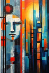 Pittura figurativa astratta in acrilico, stampa d