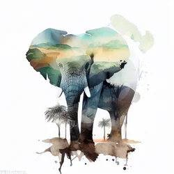 Elefante ad Acquerello, Savana Africana, stampe d