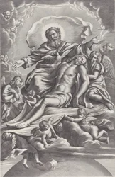 La Santissima Trinità, con il Cristo morto al centro circondato da angeli, Dio Padre, ..., 1650-90