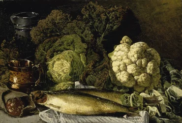 Natura morta con verdure e pesci