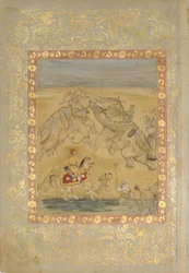Jahangir che osserva un combattimento tra elefanti