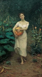 Giovane ragazza che porta una zucca