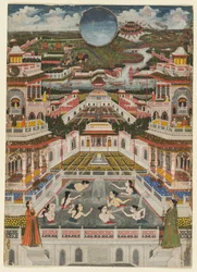 Donne che si bagnano davanti a un panorama architettonico, c. 1765
