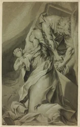 Maddalena inginocchiata e assistente alla tomba