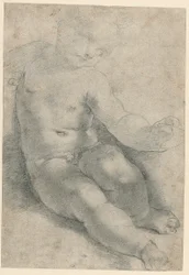 Studio per il Bambino nella Madonna di S. Simone (recto); Studio di un paesaggio (verso)
