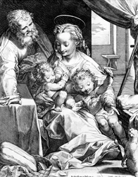 La Sacra Famiglia, incisa da Cornelis Cort, 1577