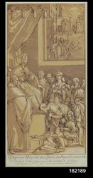 Imperatore Enrico IV (1050-1106) ai piedi di Papa Gregorio VII (1020-85) inciso da Nicolas Le Sueur (1691-1764)