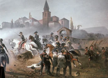 La battaglia di Pastrengo, particolare del lato destro: la carica (olio su tela)