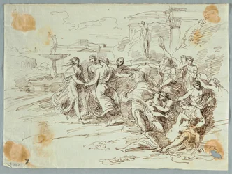 Scena baccanale con cerchio di figure danzanti