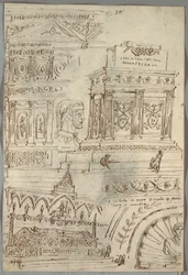 Studio decorativo; Verso: Studi anatomici di teste