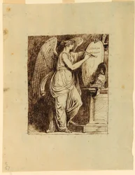 Disegno, una vittoria alata con iscrizione della data 1805 su uno scudo, 1805