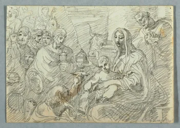 Disegno, studio di Adorazione dei Magi dopo Lodovico Carracci, 1800-1820