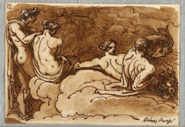 Quattro figure con una capra, sulle nuvole, studio da Rubens