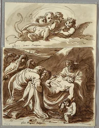 Quattro putti che fanno musica, studio dopo Lodovico Carracci; Cristo, studio dopo Massari