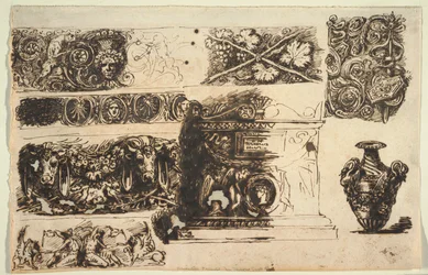 Fregi; Un sarcofago antico; Un vaso