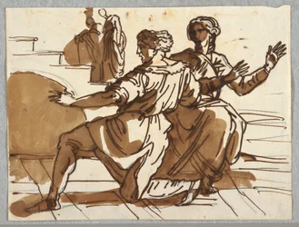 Uomo e donna, cartone per "La morte di Anania" dopo Raffaello Sanzio