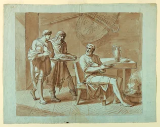 Uomo a cena con assistenti