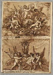 Putti in un carro con delfini e cigni