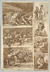 Pagina di taccuino: Studi dopo dipinti a Ferrara, Roma, Bologna, Mantova dopo artisti Tibaldi, Raffaello, Andrea del Sarto e Polidoro; Verso: Scheletro di uccello e testa di cavallo