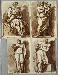 Studi su quattro statue sulla tomba di Giulio II, dopo Michelangelo: Mosè; Madonna col Bambino; Leah, Virtù; Rachele, Religione
