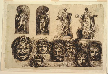 Studi per quattro statue e sette maschere