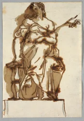 Studio di una statua antica di una donna seduta