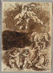 Tre putti con ghirlanda; Romolo e Remo allattati dalla lupa; Due putti che suonano i cembali