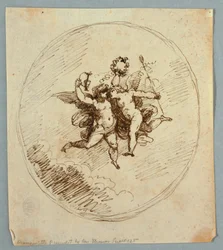 Due putti volanti con attributi di Dioniso