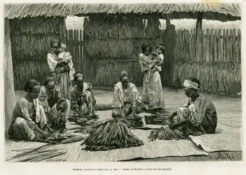 Indigeni che producono tabacco. Incisione di Myrbach per illustrare la storia Lucon e Palaouan, sei anni nelle Filippine, di Alfred Marche (1844-1898), in Le Tour du monde 1886, diretto da Edouard Charton (1807-1890), Hachette, Parigi.