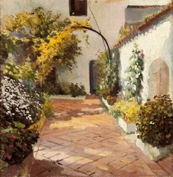Patio de monjas (Cortile del convento). Dipinto realizzato a Marmolejo nella provincia di Jaen in Spagna. Olio su tela di Felipe Abarzuza (1871-1948), prima metà del XX secolo. Museo Provinciale di Cadice (Cadice)
