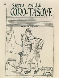 Un giovane che raduna lama e raccoglie legna