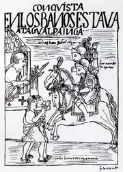 Sebastian de Benalcazar e Hernando Pizarro affrontano Atahualpa Inca alle Terme Reali di Cajamarca